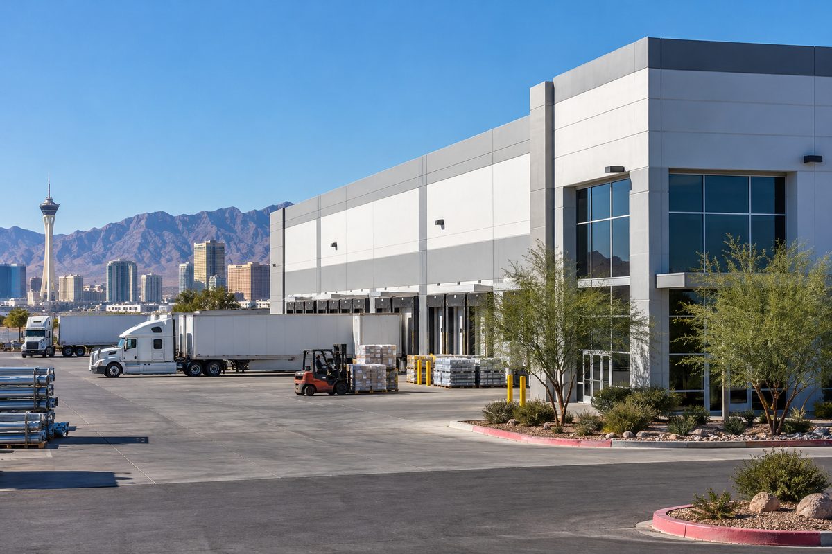 Exterior of Boxabl manufacturing and staging facility at 5445 E N Belt Rd in Las Vegas Nevada